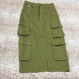 Olive Green Cargo Maxi Skirt